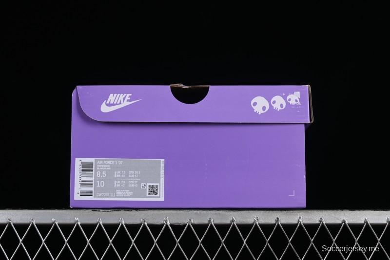 Nike Air Force 1 Low Witch Collaboration Custom Leather Sneakers with Gradient White-Purple and Skull Design - CW2288-111