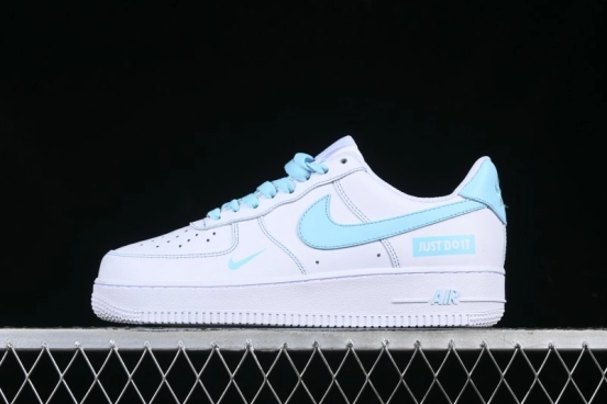 Nike Air Force 1 '07 Low Casual Sneakers with White & Blue Swoosh - CW2288-026