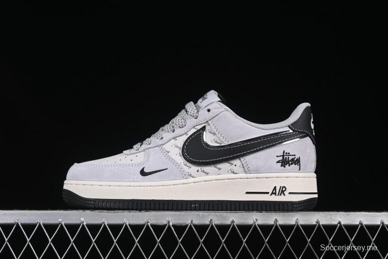 Nike Air Force 1 '07 Low Stussy Collaboration Silver Trim Black Swoosh Low-Top Casual Sneakers - XZ6188-912