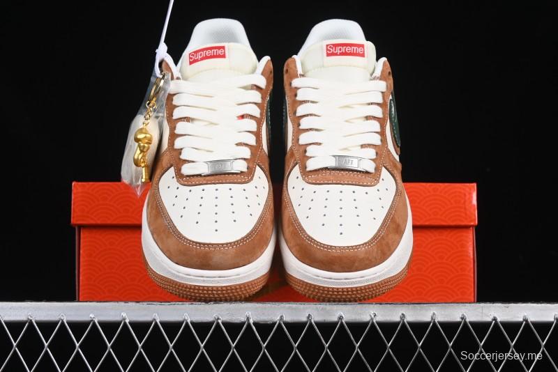 Nike Air Force 1 '07 Low Supreme Year of the Snake Limited Edition Green Brown Double Swoosh Casual Sneakers - DM6688-025