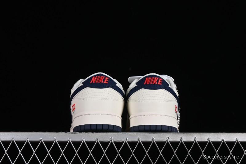 Nike Supreme x SB Dunk Low Balenciaga Collaboration - Off White Blue Canvas Anniversary High-End Custom Low-Top Casual Sneakers - XX2025-310