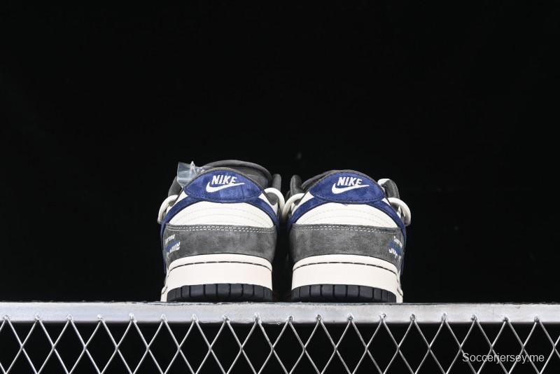 Nike SB Dunk Low Supreme Collaboration - Grey White Blue Swoosh Lace-Up Anniversary Customized Low-Top Casual Skate Shoes - XS1186-100