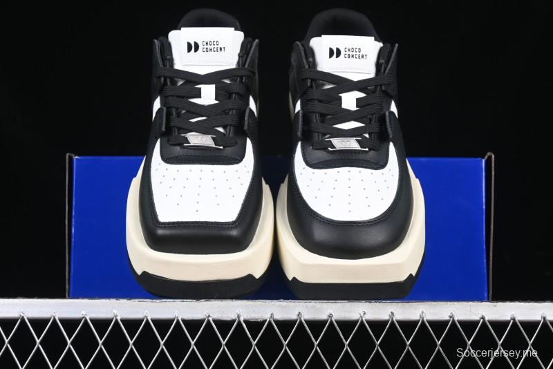 Choco Concert Leather Round Square Asymmetric Fashion Sneakers Black White - AJE5
