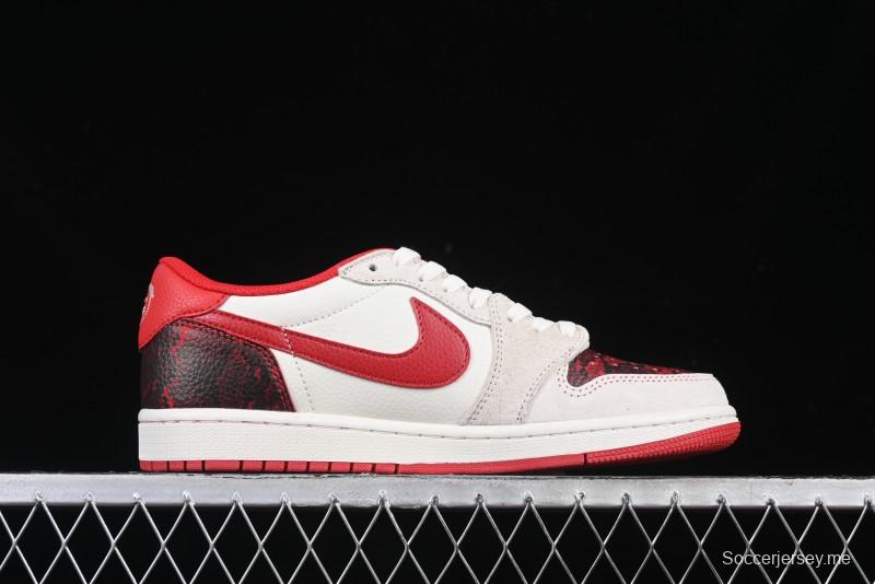 Nike Travis Scott x Fragment Design x Air Jordan 1 Low OG SP AJ1 Supreme Collaboration China Red Low-Top Casual Sneakers - DM7866-076