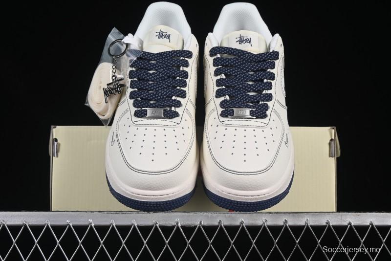 Nike Air Force 1 '07 Low Stussy Collaboration Grey Swoosh Casual Sneakers - HH7518-063