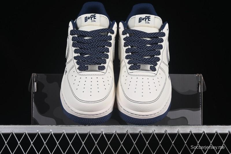 Nike Air Force 1 '07 Low Bape Collaboration Off-White Navy Blue Casual Sneakers - HH7518-066