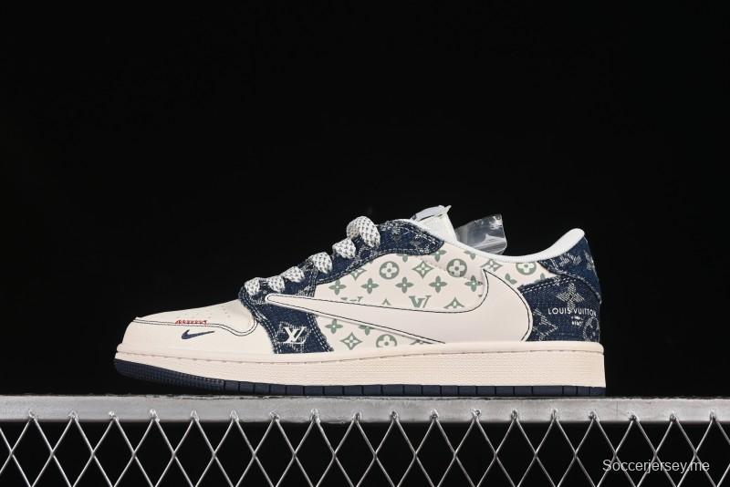 حذاء نايك ترافيس سكوت x Fragment Design x Air Jordan 1 Low OG SP SP الرياضي الكاجوال من نايك ترافيس سكوت x Fragment Design x Air Jordan 1 OG SP مع الدنيم الأزرق - YX5066-326