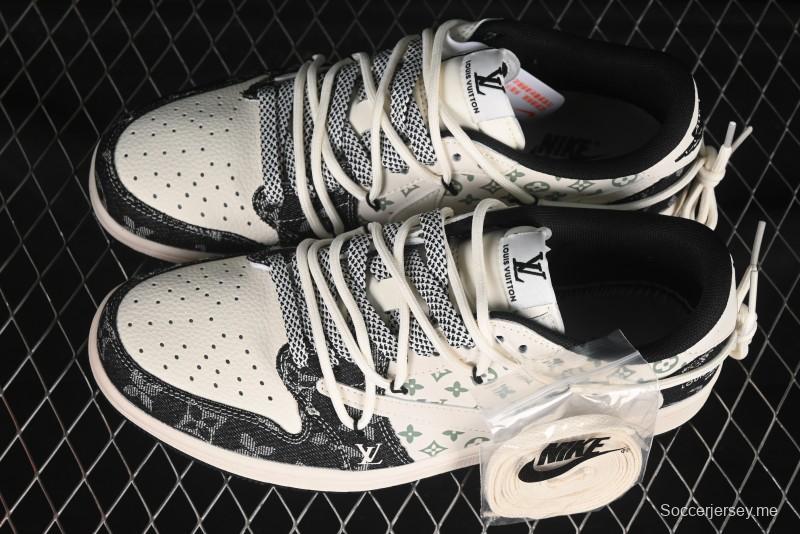 نايك ترافيس سكوت × فراجمينت ديزاين × اير جوردان 1 لو OG SP AJ1 LV Collaboration حذاء رياضي أسود منخفض الكاجوال من الدنيم - YX5066-323