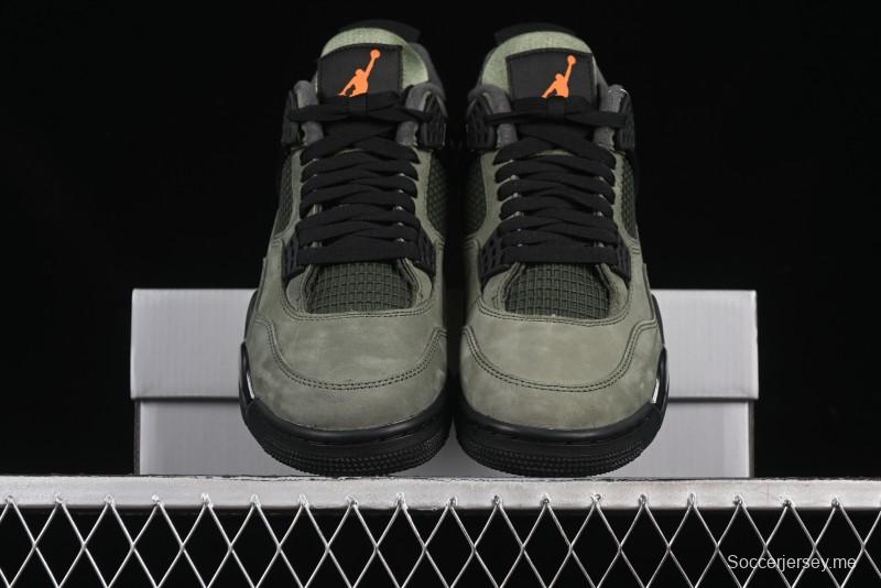 حذاء نايك Undefeated x Air Jordan 4 OG من نايك أنديفايتد باللون الأخضر الزيتوني مع لمسات برتقالية وسوداء - IB1519-200