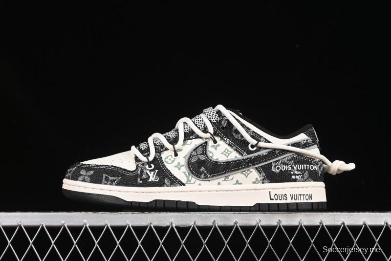 حذاء تزلج نايك SB Dunk Dunk Low LV Collaboration Strap أسود بطبعة دنيم الذكرى السنوية حذاء تزلج كاجوال منخفض مخصص - YX5066-320
