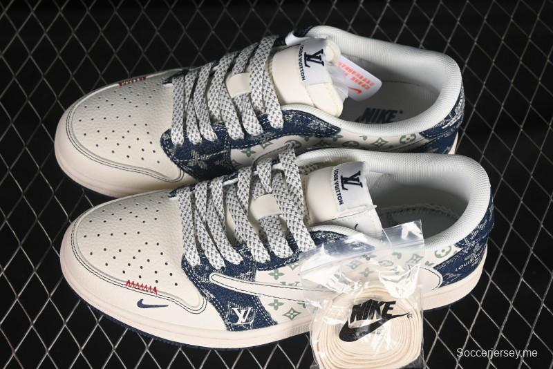 حذاء نايك ترافيس سكوت x Fragment Design x Air Jordan 1 Low OG SP SP الرياضي الكاجوال من نايك ترافيس سكوت x Fragment Design x Air Jordan 1 OG SP مع الدنيم الأزرق - YX5066-326