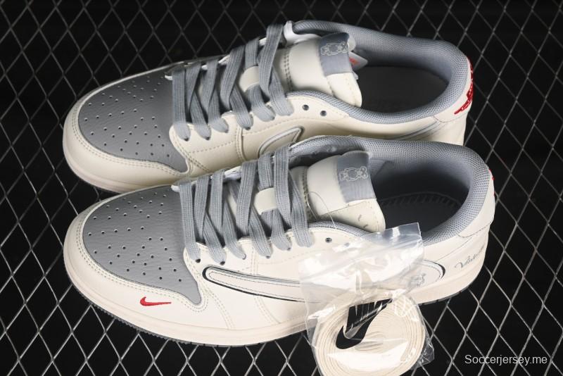 نايكي ترافيس سكوت × فراجمينت ديزاين × اير جوردان 1 لو OG SP AJ1 حذاء رياضي كاجوال كارتون بيج رمادي - XS7089-527