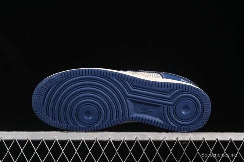 حذاء نايك اير فورس 1'07 منخفض فوغ تعاون نايكي، حذاء رياضي كاجوال أزرق مموج بيج - KK1988-079