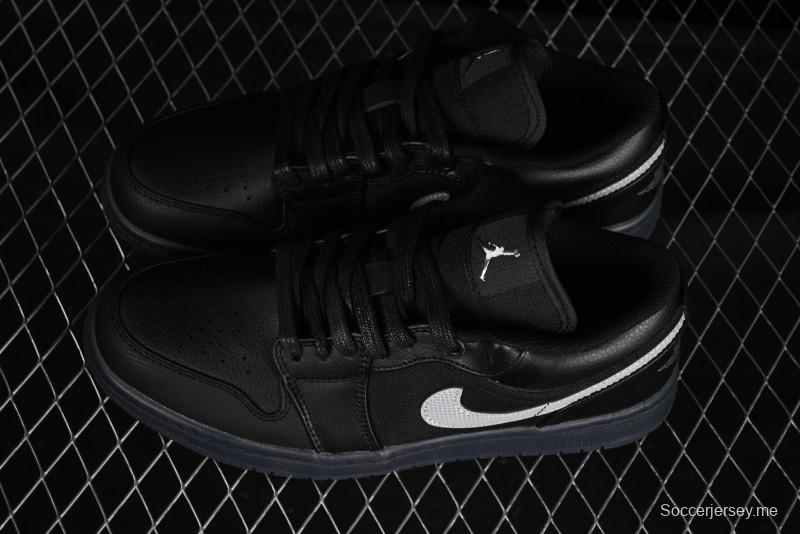 حذاء كرة السلة نايك اير جوردان 1 لاو AJ1 من نايك اير جوردان 1 لاو AJ1 لوحة جلدية بيضاء من القماش الأسود - HV596868-001