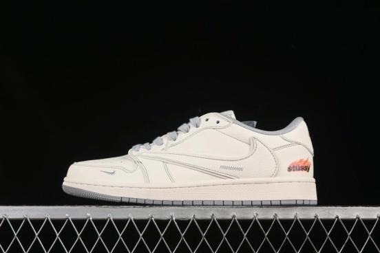 حذاء نايك ترافيس سكوت x Fragment Design x Air Jordan 1 OG Low OG SP AJ1 Stussy Collaboration حذاء رياضي منخفض الكاجوال باللون الرمادي الفاتح اللهب - ZH2598-228