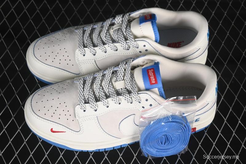 حذاء تزلج نايك SB Dunk Low Anniversary التعاون الثلاثي المخصص للذكرى السنوية باللون الكريمي الأبيض والأزرق ذو نعل أزرق منخفض التزلج الكاجوال - SC9207-411