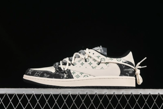 نايك ترافيس سكوت × فراجمينت ديزاين × اير جوردان 1 لو OG SP AJ1 LV Collaboration حذاء رياضي أسود منخفض الكاجوال من الدنيم - YX5066-323