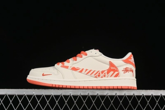 حذاء نايك ترافيس سكوت x Fragment Design x Air Jordan 1 OG Low OG SP AJ1 AJ1 Stussy Collaboration Summer Orange Low-Top Sneakers - LD2025-020
