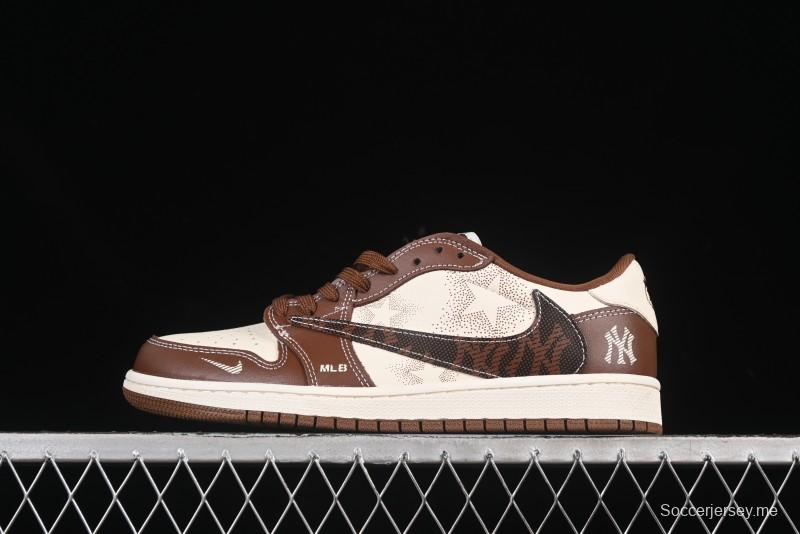 حذاء نايك ترافيس سكوت x Fragment Design x Air Jordan 1 Low OG SP AJ1 MLB Collaboration الكستنائي الكستنائي منخفض الرقبة - XS2024-014