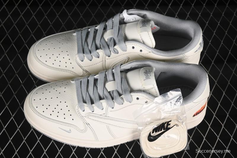 حذاء نايك ترافيس سكوت x Fragment Design x Air Jordan 1 OG Low OG SP AJ1 Stussy Collaboration حذاء رياضي منخفض الكاجوال باللون الرمادي الفاتح اللهب - ZH2598-228