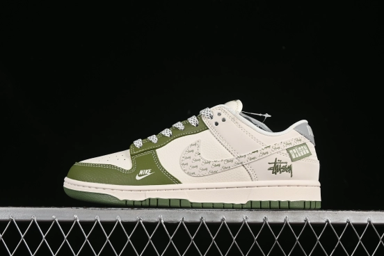 حذاء تزلج نايك SB Dunk Dunk Low Stussy Collaboration Army Green Swoosh Anniversary حذاء تزلج منخفض مخصص للذكرى السنوية - XS6089-592