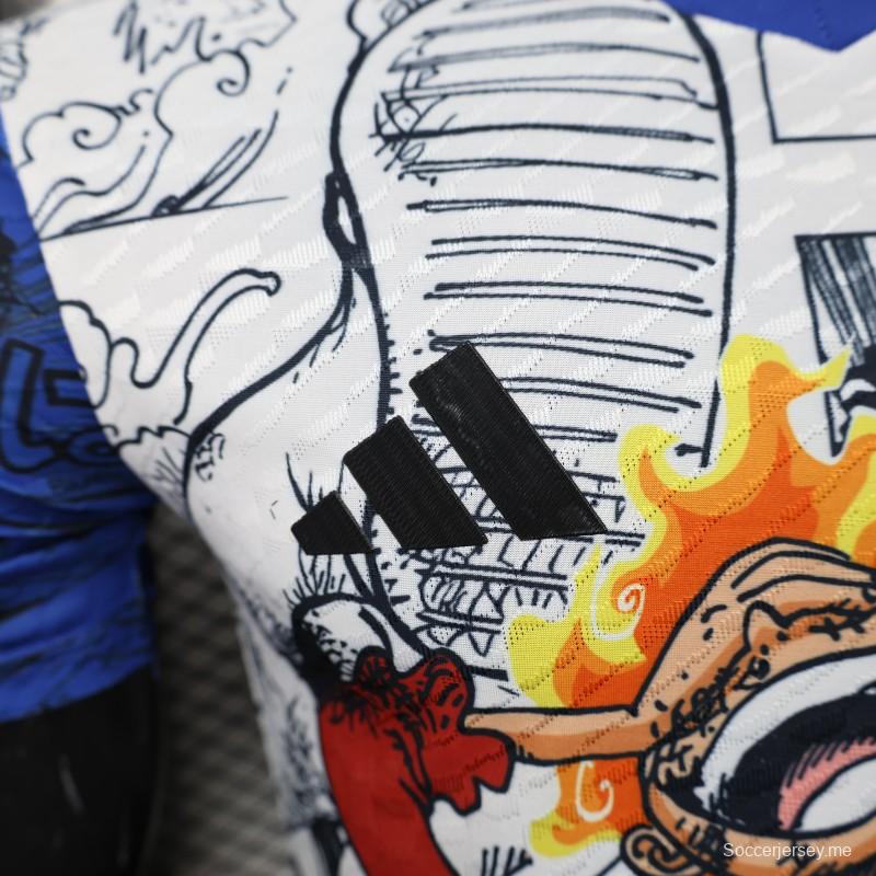 إصدار 2025 لاعب 2025 اليابان أزرق/أبيض مع قميص مانغا من ون بيس