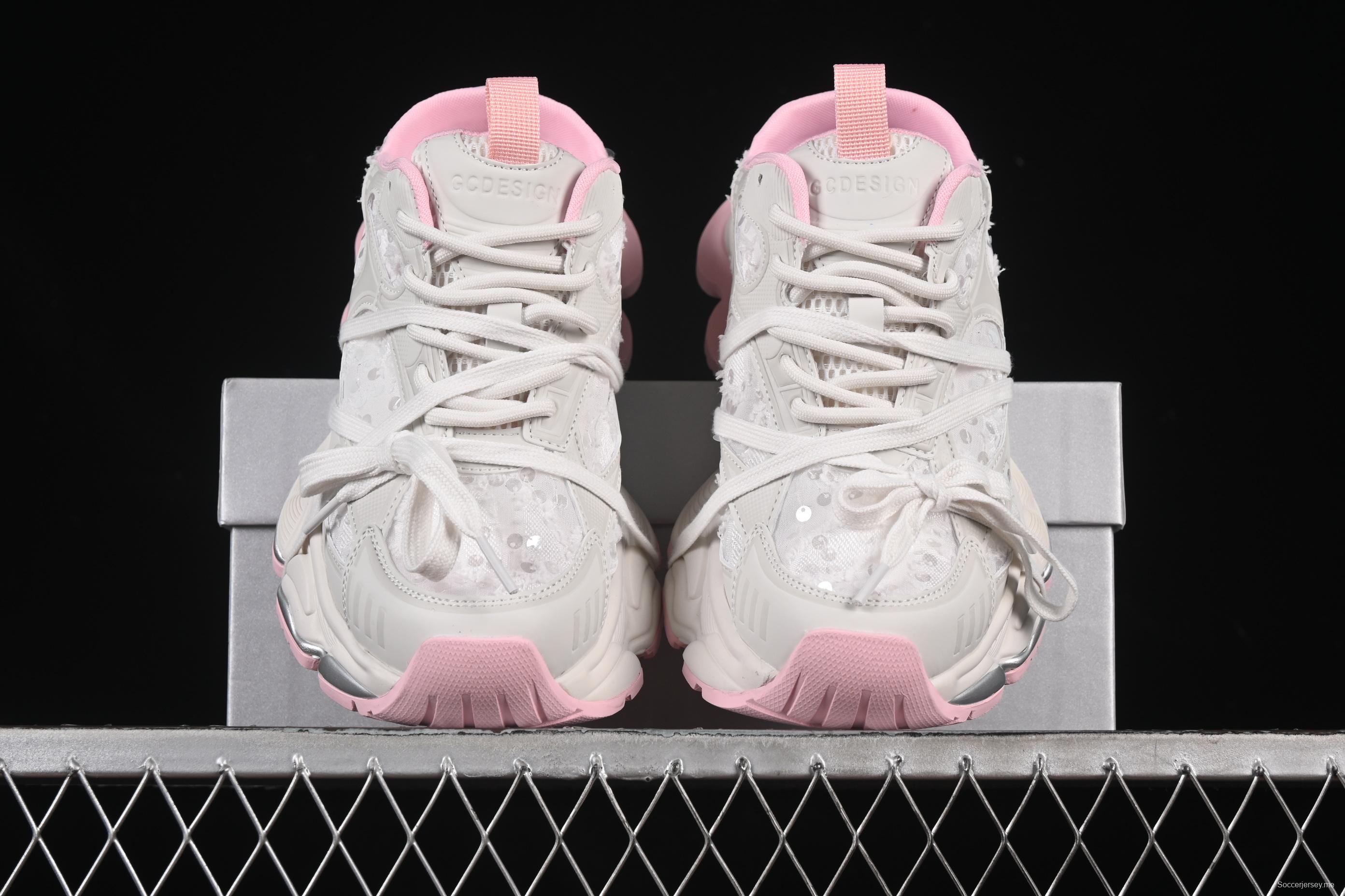 GG-CC Star Same Style Lace-Up Hollow Out Chunky Sneakers with 5cm Height Increase - G25U9910 Pink