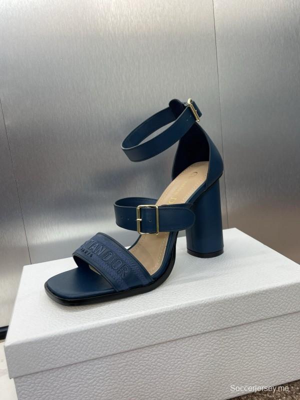 2025 Women Dior Blue Leather Suede High Heel Sandals