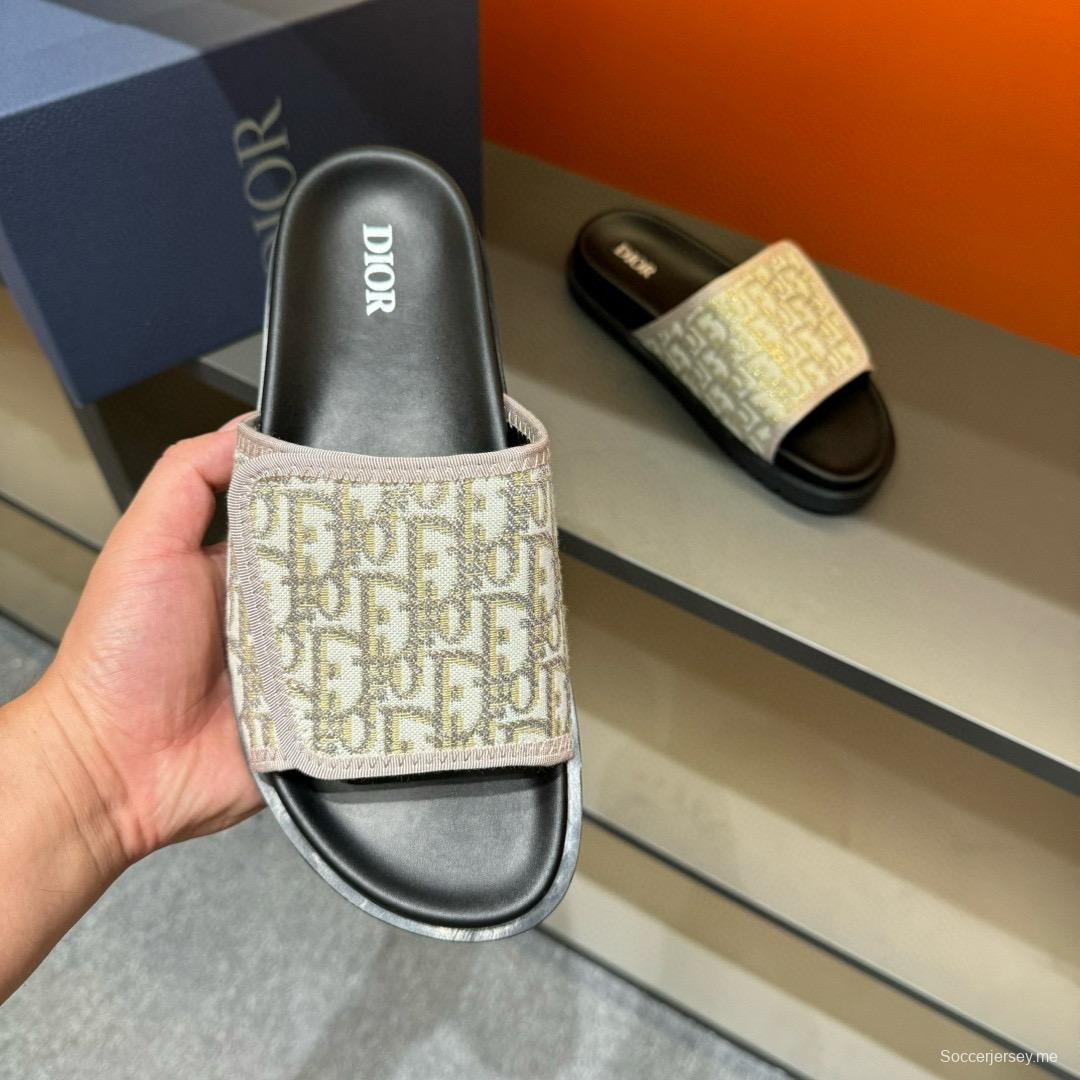 2024 DIOR beige black fabric slippers MJ00180