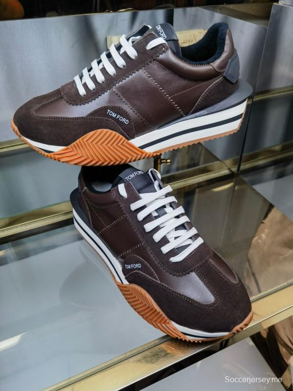 2025 Men TOM FORD Brown Black Leather Suede Sneakers LY00360(M)