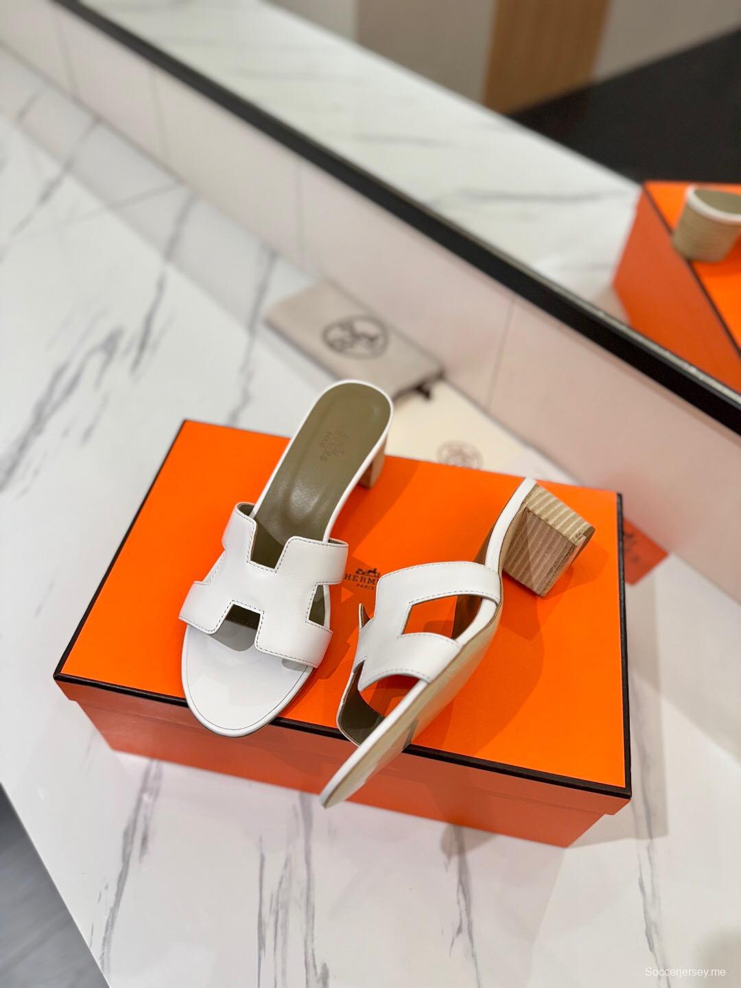 2025 Women Hermès White Leather Sandals