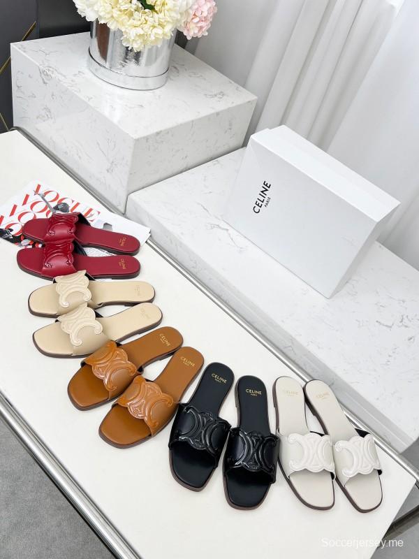 2025 Women Celine White Leather Slippers
