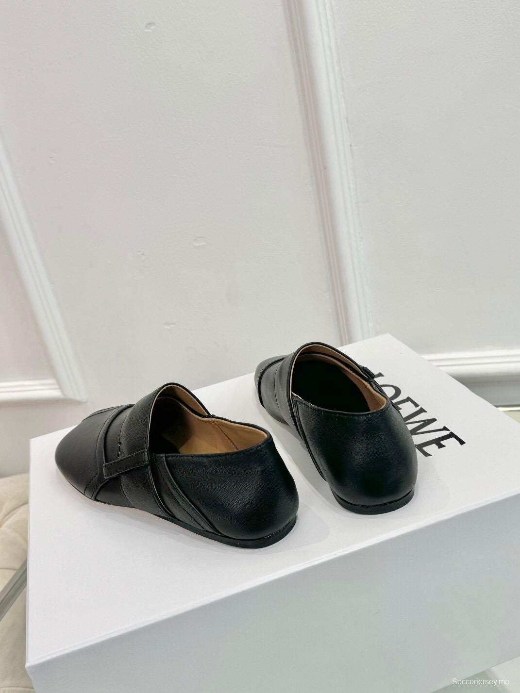 2025 Women Loewe Black Leather Loafers LY00291