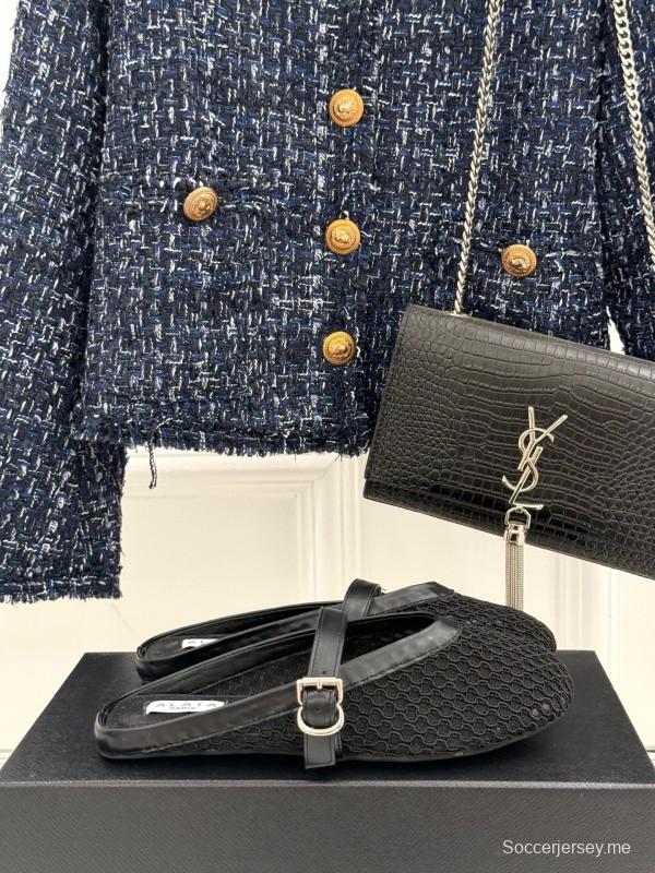 2025 Slippers YSL Black Mesh Leather