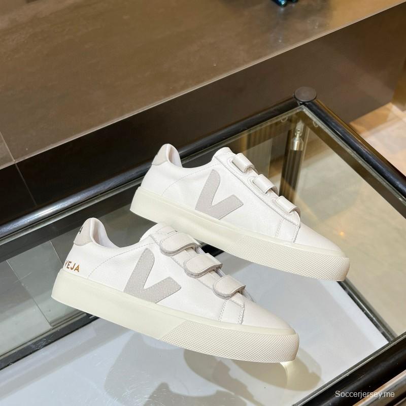 2025 Unisex VEJA White Leather Canvas Sneakers V-Logo MJ00240