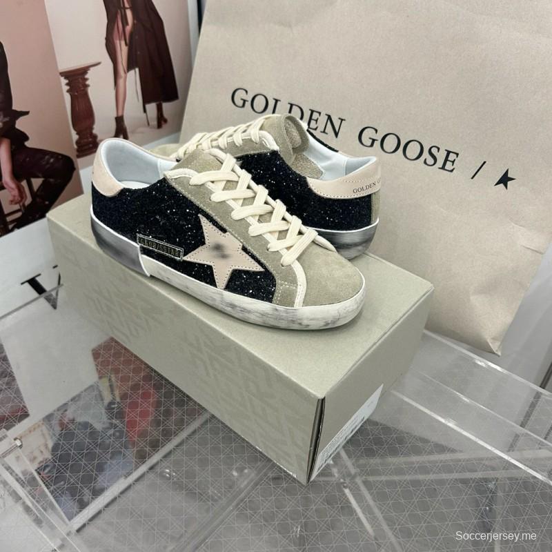 2025 Women GGDB Black Glitter Suede Leather Sneakers MJ00260
