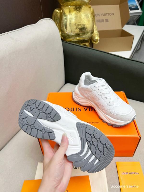 2025 Women Louis Vuitton White Leather Mesh Running Sneakers LY00340