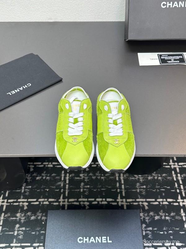 2025 Women CHANEL Green Suede Casual Sneakers Handmade For LY00360(F)