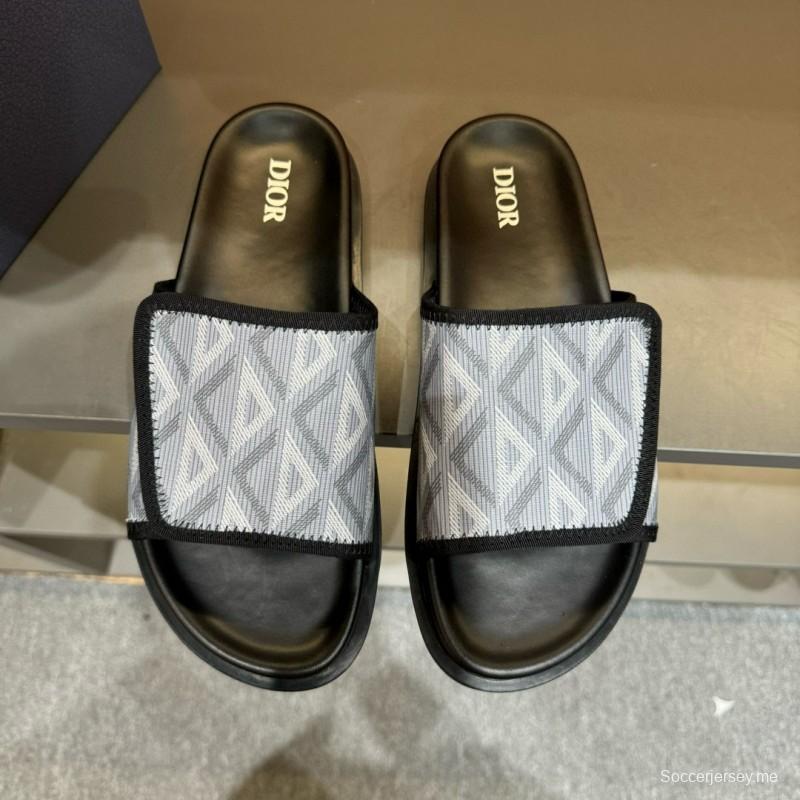 2024 Dior Grey White Fabric Slippers MJ00180