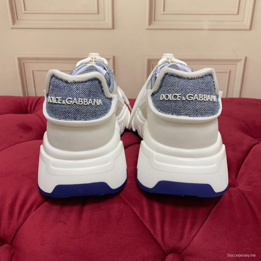 2025 Unisex Dolce & Gabbana White Blue Denim Leather Sneakers LY00330(F)/LY00340(M)
