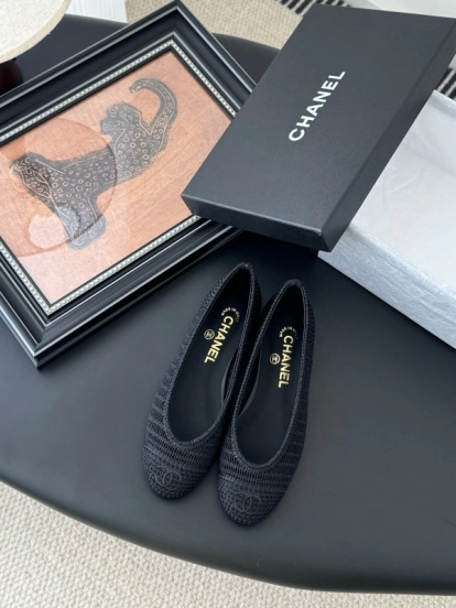 2025 Women Chanel Black Mesh Ballet Flats LY00280