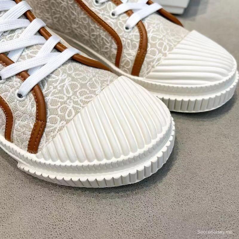 2025 Women Loewe White Brown Canvas High-top Sneakers LY00420