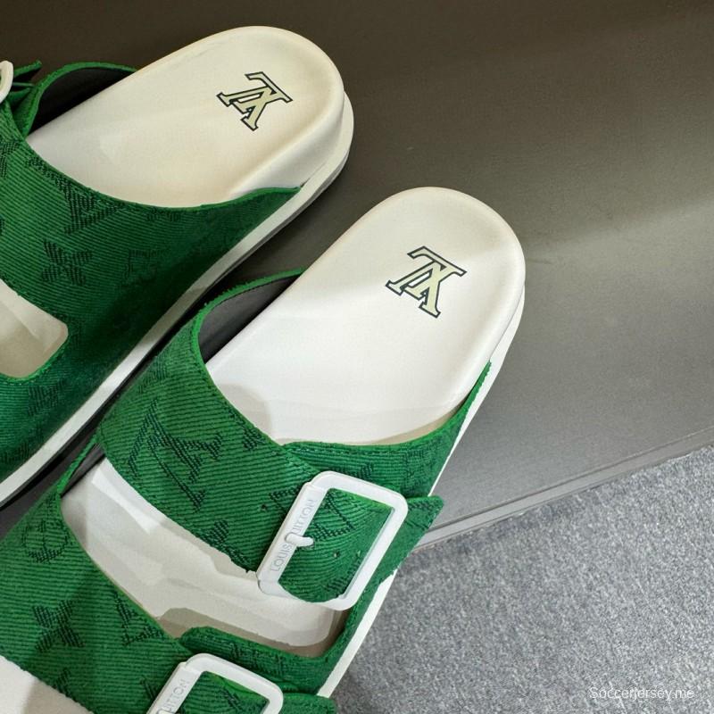 2024 Men Louis Vuitton Green Silk Leather Sandals MJ00210
