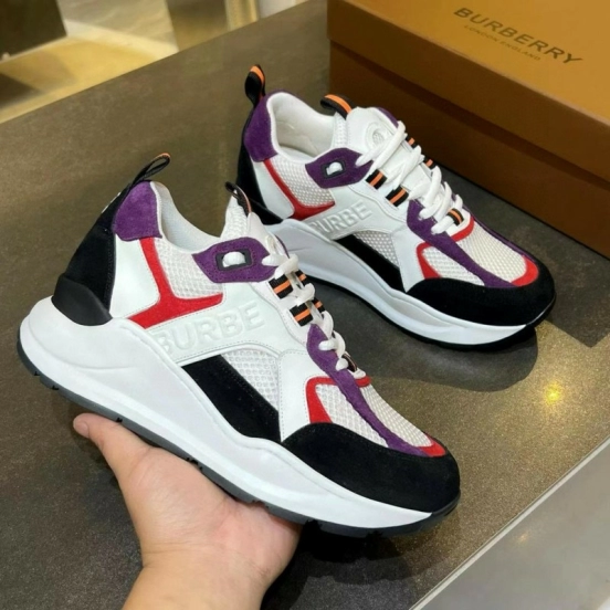 2025 Unisex Burberry Black White Red Purple Suede Leather Mesh Chunky Sneakers MJ00380