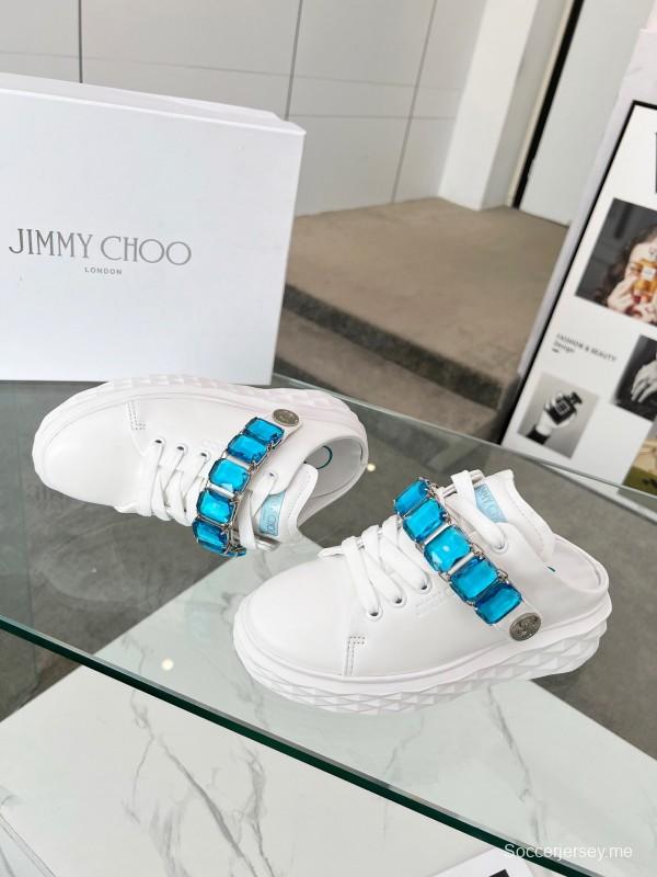 2025 Women Jimmy Choo White Blue Leather Sneakers LY00350