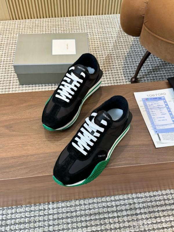 2025 Unisex TOM FORD Black White Green Leather Suede Sneakers LY00360(F)/LY00370(M)