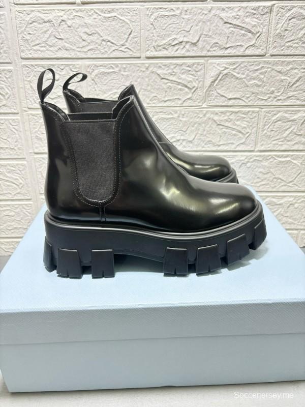 2024 Women Prada Black Leather Chelsea Boots MJ00360