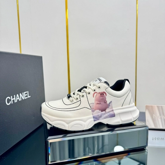 2025 Women Chanel White Leather Sneakers