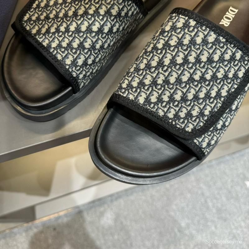 2024 Dior Black Grey Fabric Slippers MJ00180