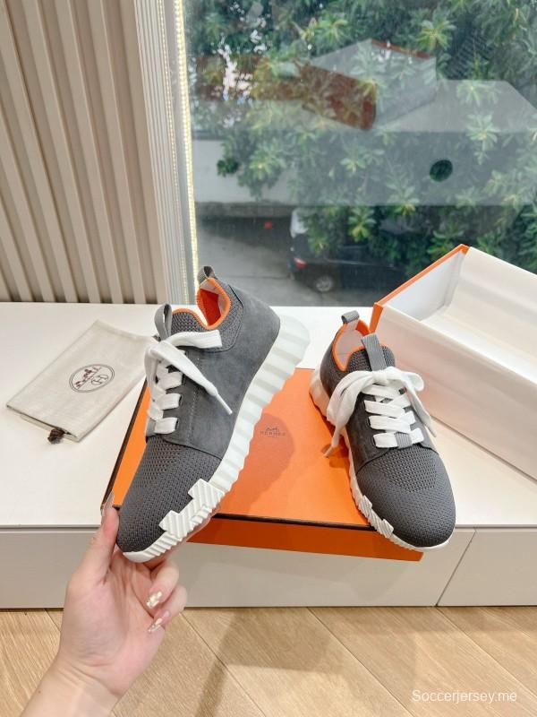 2024 Unisex Hermès Black Orange Calfskin Suede Sneakers MJ00290(M/W)